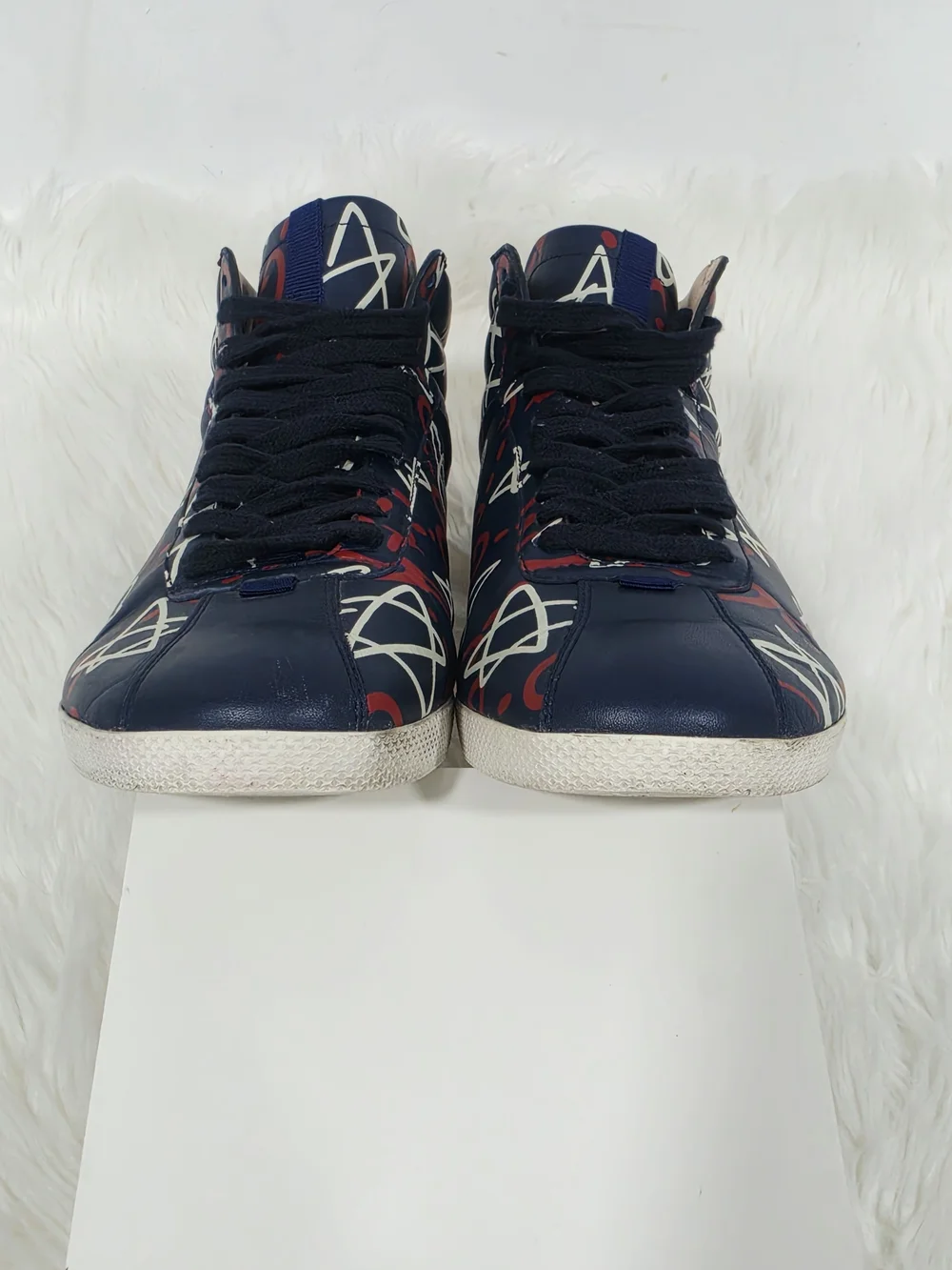 Gucci Navy High-Top Sneakers with Red & White Graphic Print